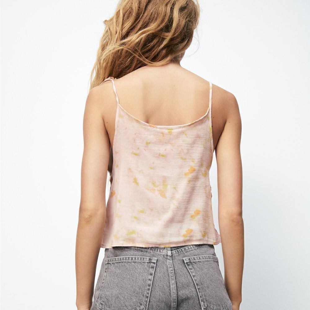 Zara NWT Women’s Pink Embroidered Tie Dye Sleeveless Boho Cami Crop Top Size L - Picture 4 of 12
